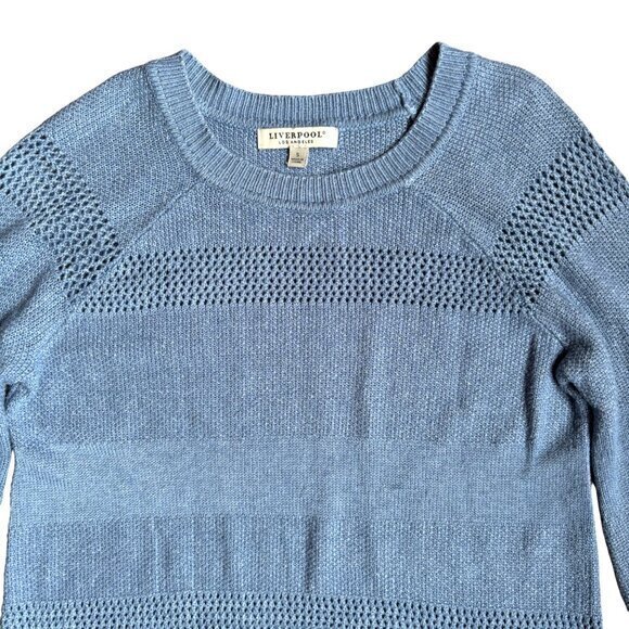 Liverpool Women's Sweater Size Small Light Blue Pointelle Pullover Crew Neck Bel - Picture 2 of 9
